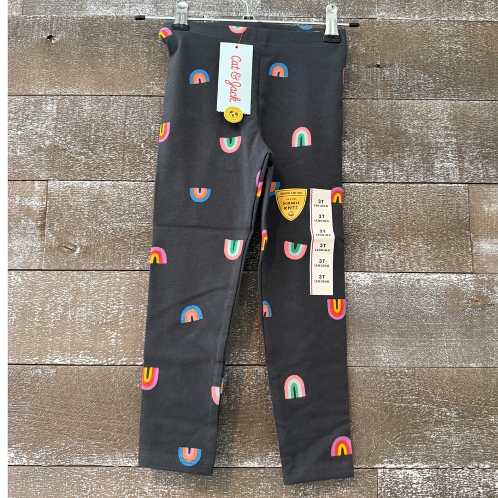 Cat & Jack Leggings Toddler 3T Charcoal Gray Rainbow Print